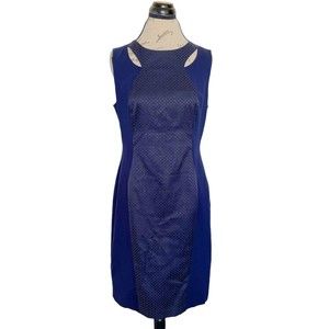 Cache Dress  Womens Sleeveless Blue Textured Sheath Open Back Date Night Sz 12